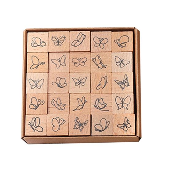 

25Pcs/Set Wood Rubber Stamps Botanical Butterflies Decorative Wooden Stamps Clouds Stamps for Diaries Journals Scrapbooks Cards DIY Crafts Buttefly