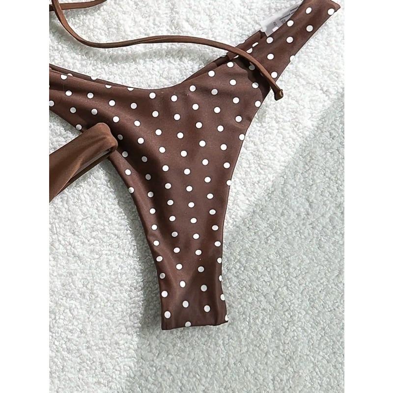 Retro Polka Dot and Solid Color Triangle Bikini Set