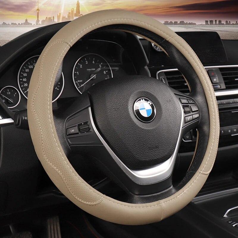 DERMAY Black Car Sport Steering Wheel Cover Leather Auto Steering Covers Universal 37-38cm Wheel Covers Car Inter Accessories