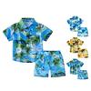 Ensemble Tenue Hawaïenne pour Petit Garçon Chemise à Manches Courtes et Short Motifs Feuilles de Palmier Coucher de Soleil Enfants Bord de Mer Style Noix de Coco Costume Respirant Décontracté Vêtements d'Été pour le Quotidien