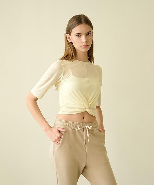Reina Mora Twist Crop Top Short Sleeve Lemon Icing 6-55-66 (T776)