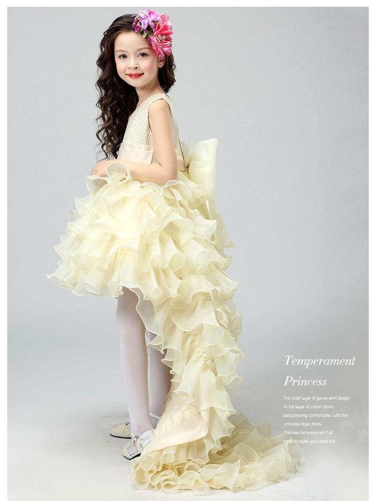 Girls' High-End Formal Princess Dress with Removable Train - Perfect for Weddings, Flower Girls, and Piano Performances