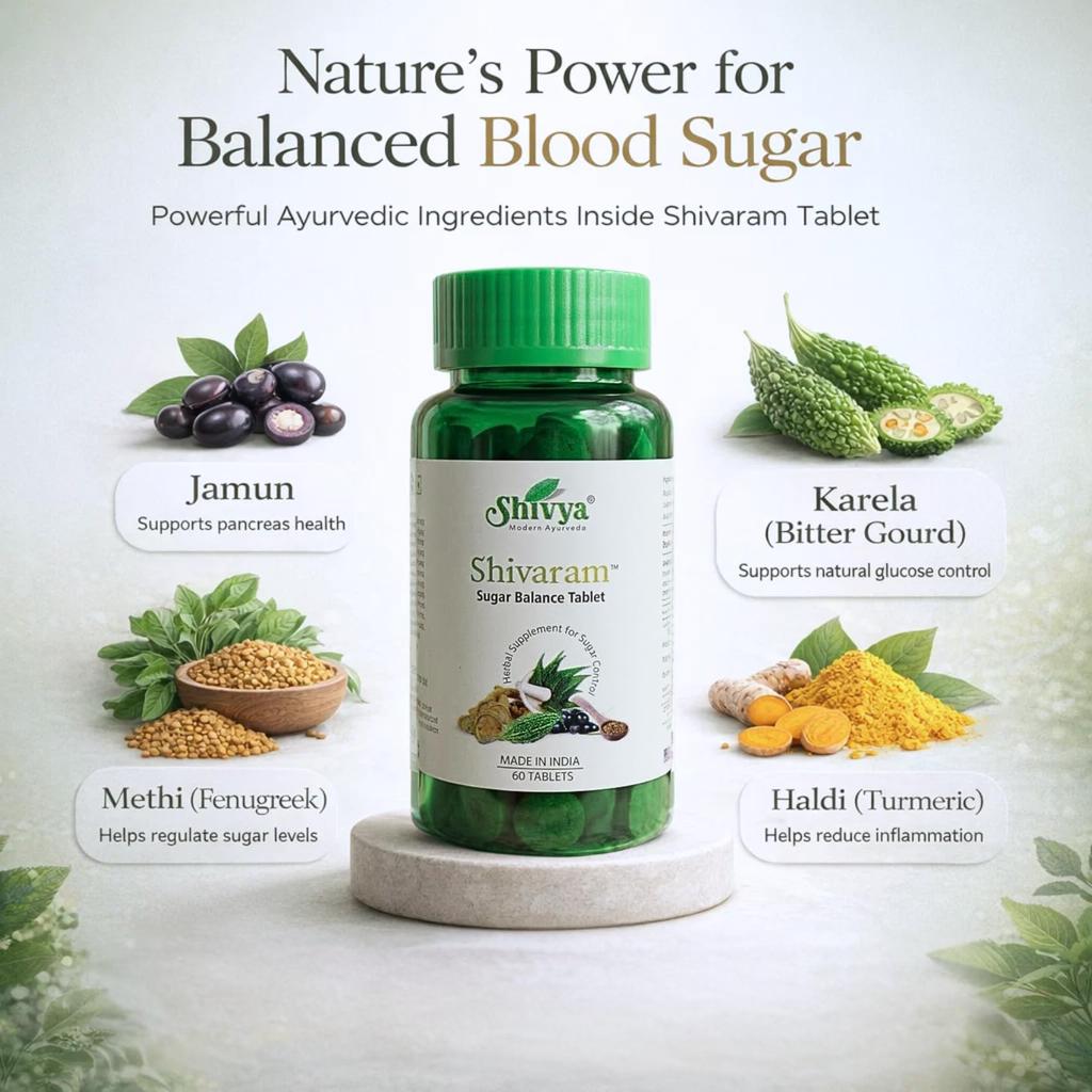 A SHIVYA Product - Modern Ayurveda | Shivram Sugar Balance | Herbal Supplement For Sugar Control, 60 Tablets