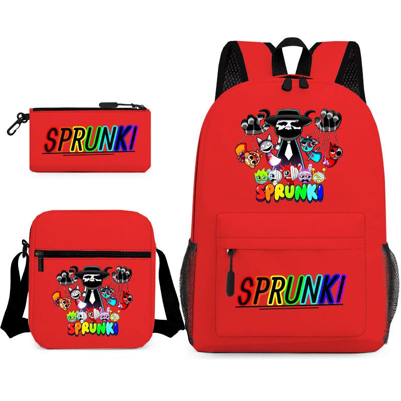New Rhythm Box Student School Bag Three-piece Set, Casual Backpack Crossbody Bag Pencil Bag