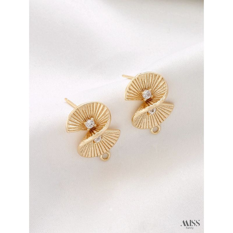 14K Gold-Plated Color Retention Inlaid Zircon Welding Ginkgo Leaf Stud Earrings with Rings DIY Earrings Eardrops Accessories