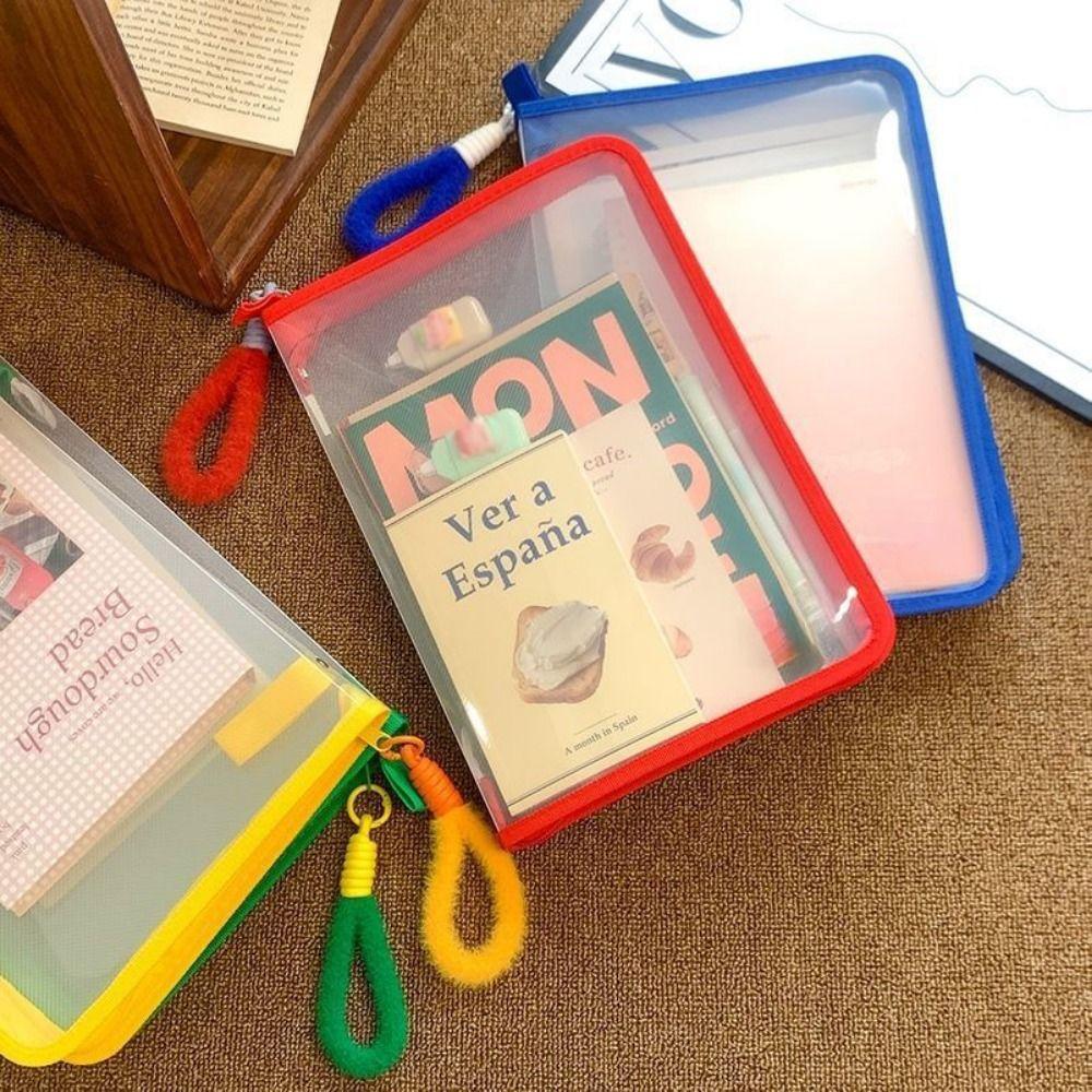 Transparent A4 Zipper File Bag PP File Folder Bags Cute Storage Organizer Bag
