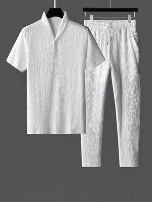 Men's Summer High-End Sporty Fashion Two-Piece Set: Lightweight Short Sleeve and Pants