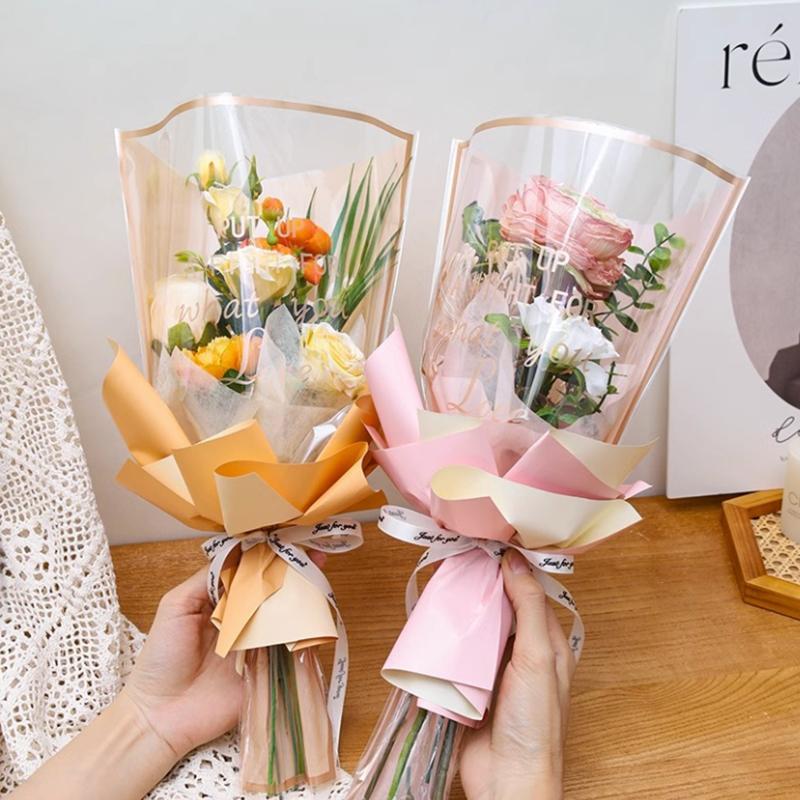 20/30/50Pcs Colorful Flower Wrappers Transparent Bag For Bouquet Flower Wrapper Waterproof Diy Gift Flower Decoration