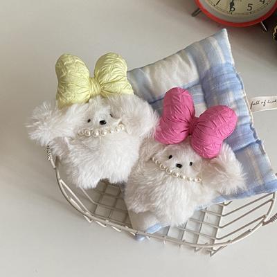 Korean Cartoon Plush Rabbit Pearl Necklace Bag Pendant, Sweet Bow Bunny Doll Keychain