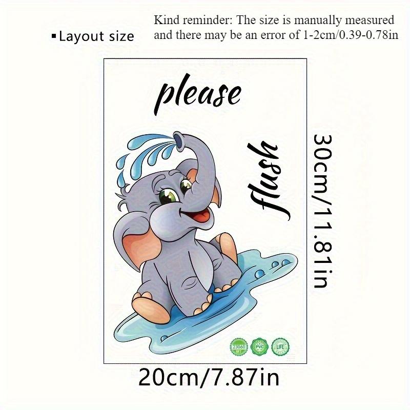 Contemporary Cartoon Elephant Wall Sticker, PVC "Please Flush" Toilet Decor, Self-Adhesive Bathroom Decal, Animal Theme Wall Art