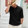 Men's Casual Long Sleeve Shirt Pullover Stand Collar Buttoned Henley Shirt Lightweight Relaxed Fit Top for Daily Wear