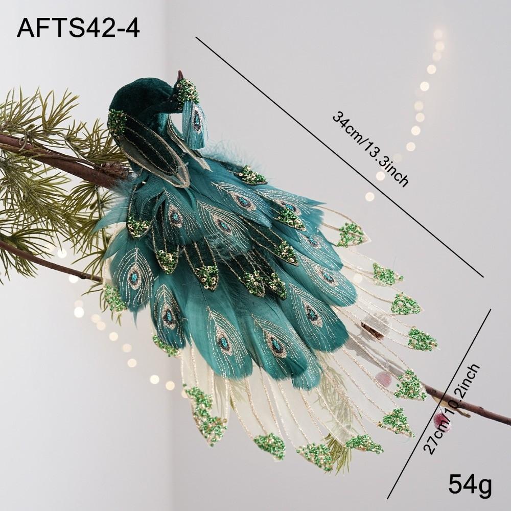 Fabric Feather Peacock Tree Decoration Glitter Accent Peacock Figurine Clip  Holiday Branch Decor