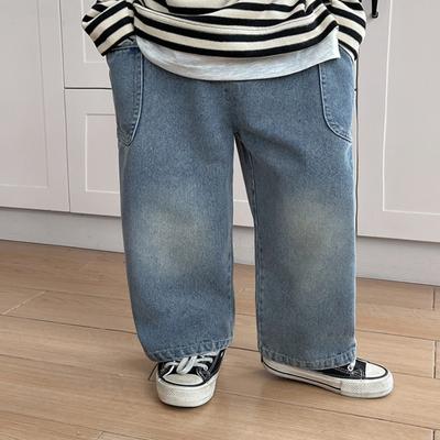 Bebek Kız Erkek Cep Geniş Bacak Kot Pantolon Çocuklar İçin Günlük Rahat Pantolon Bol Şık Yan Cepli Bahar Sonbahar 0-6 Yaş