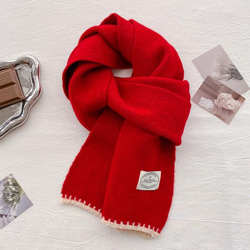 Wool Scarf Women's New Winter Thickened Warm Knitted Scarf High-end Wear White Student Tide