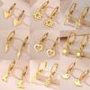Golden Pendant Hoop Earrings with Heart Hexagon Snake Cross Butterfly Flower Bird Jewelry Gift
