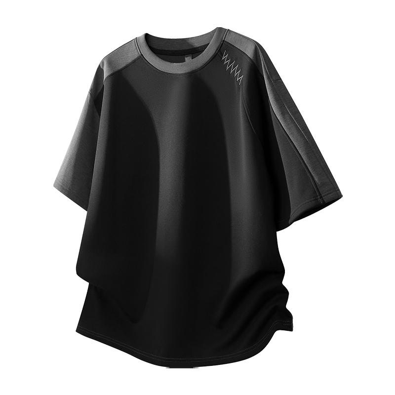 

Men Short Sleeve T Shirt Color Block Loose Fit Casual Crew Neck Streetwear Top M чорний