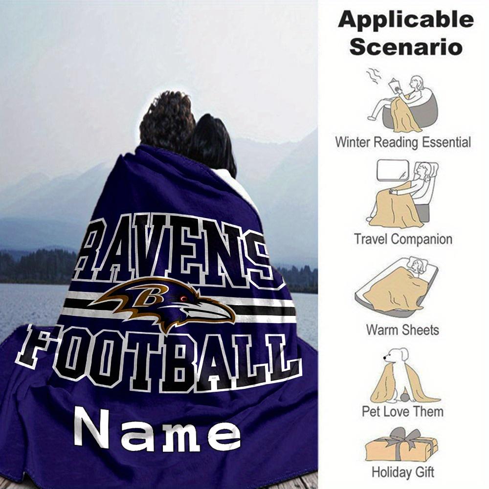 Ravens Football Team Logo Four Seasons Blanket Customized With Your Name Lightweight And Warm Perfect Gift For Home Office Camping Sofa Travel Beach