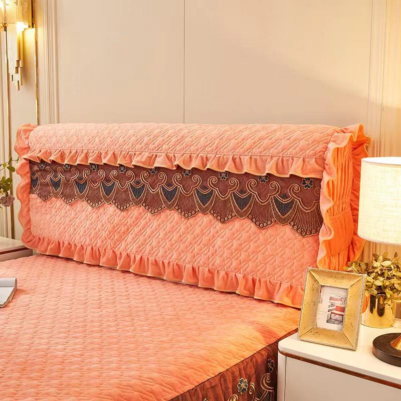 Luxury Fine Flannel Quilted Bed Head Cover Lace Edge Short Plush All-inclusive Headboard Cover Elegant Protective Cover