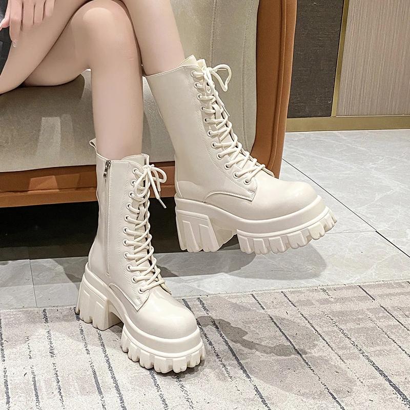 9CM Chunky Platform Ankle Boots Women 2025 New Autumn Winter Motorcycle Boots Woman Thick Bottom Non Slip Leather Combat Boots