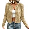 Women's Long Sleeve Sequin Cardigan Jacket, Round Neck Color Party Outerwear