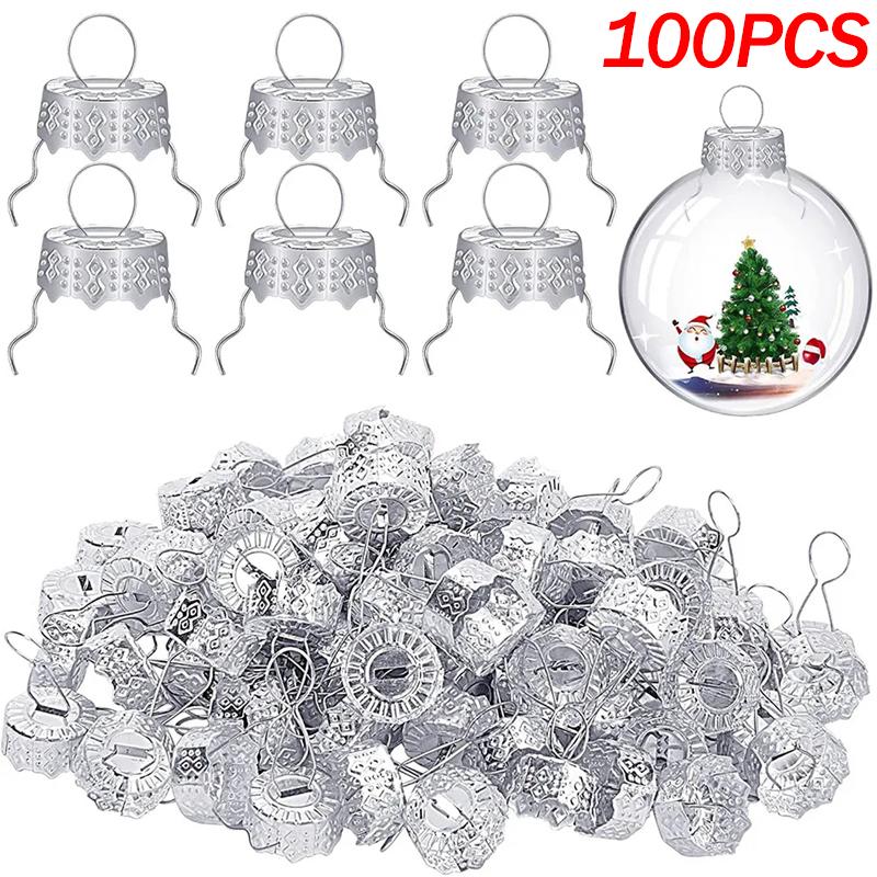 100/200 Stück Runde Weihnachtsbaumkugel-Anhänger Kappen Abnehmbar Metall-Weihnachtskugeln Aufhängekappen Festliche Neujahrsparty DIY-Dekorationen