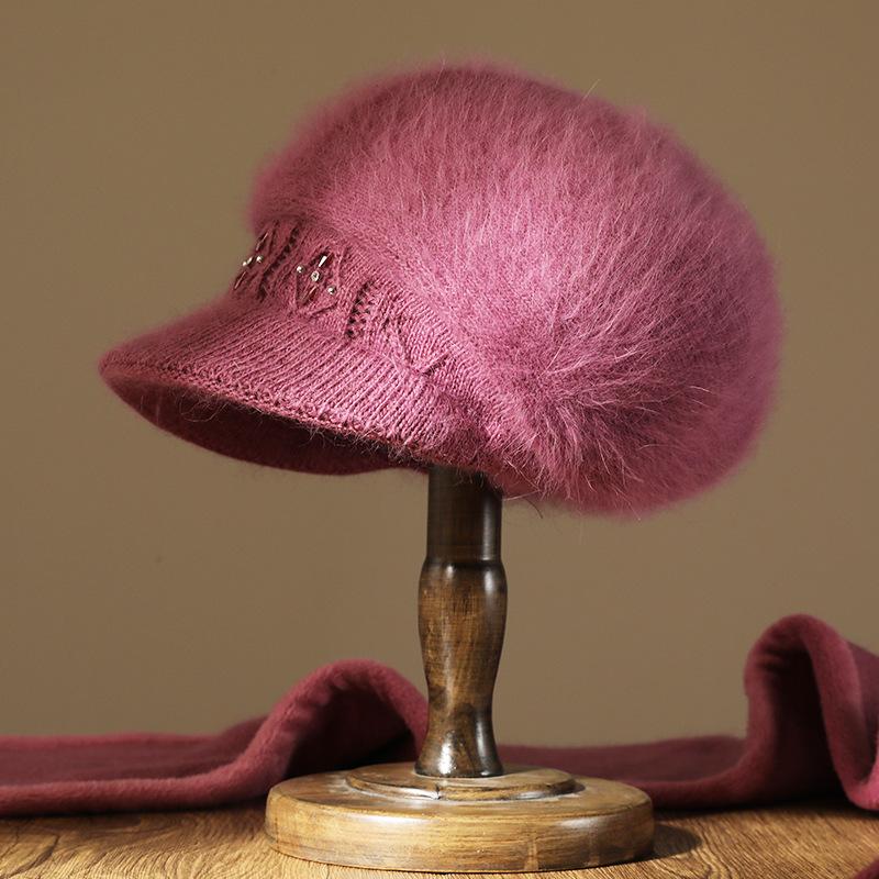 Hat Female Autumn and Winter Elderly Person Scarf Warm Middle and Old Lady Winter Rabbit Wool Mother Wool Hat Fleece Basin Hat