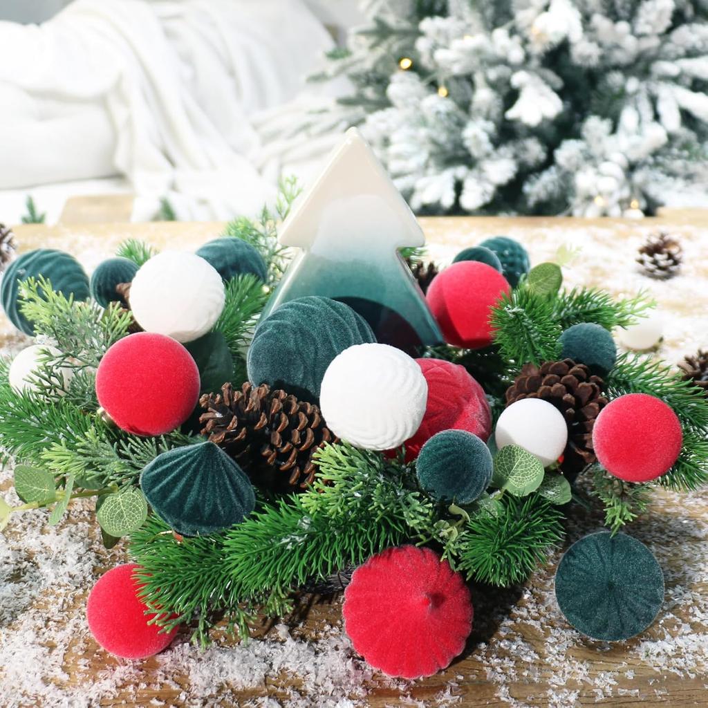 Velvet Christmas Ornaments Set, 35PCS Flocked Shatterproof Assorted Hanging Xmas Tree Ball Decorations Home Party Holiday Decor
