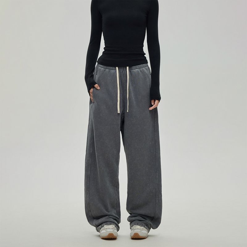 

Black of Exit Retro Distressed 430g Heavyweight Autumn and Winter New Sweatpants Trendy Drawstring Casual Long Pants for Men Batik Dark Gray 2XL