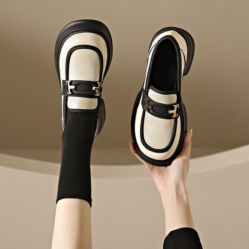 Loafers Women's 2025 New Summer and Autumn Black Platform British Style Small Leather Shoes Thick Heel One Pedal Single Shoes