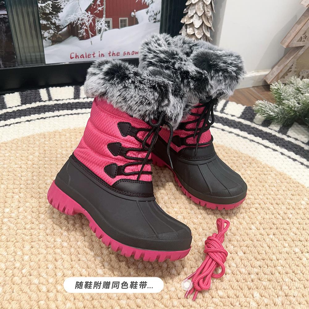 Women's Children Adults Soft Sole Height Enhancement Warm Fur One System With Winter Anti-slip Mountaineering Plush Lined Outdoor Sports Snow Boots