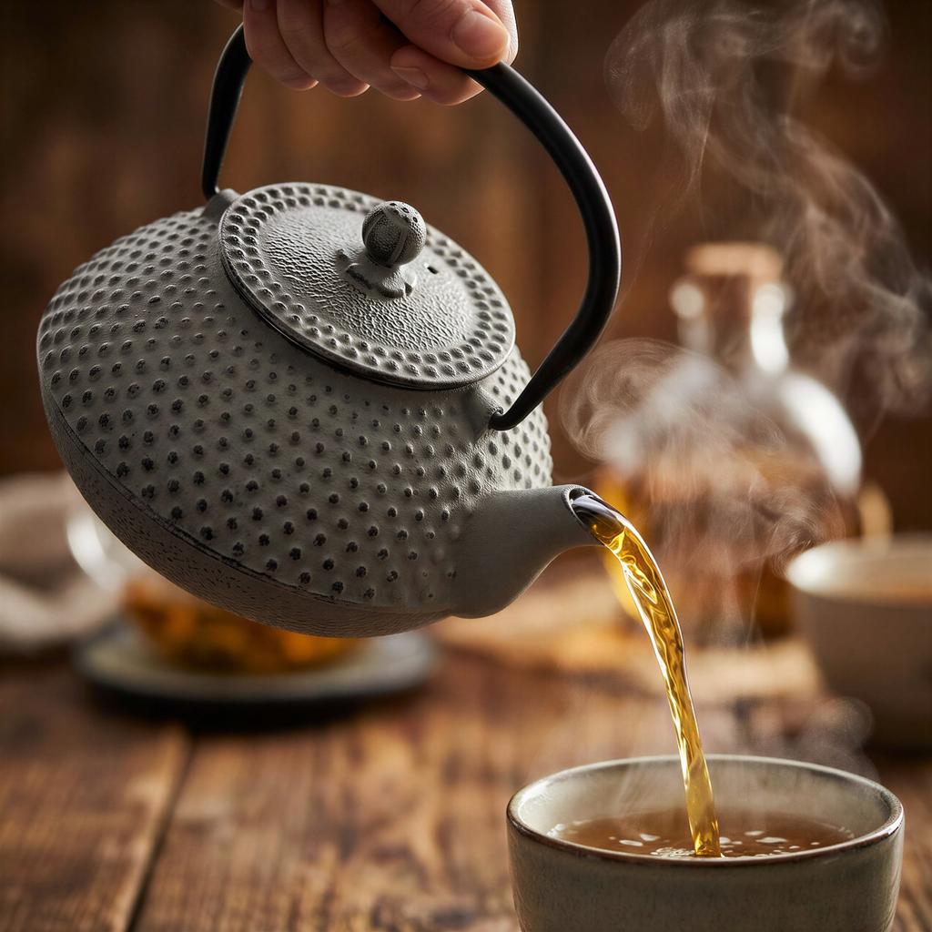 Cast Iron Tea Set Kettle 1.25L Steel Strainer Gray