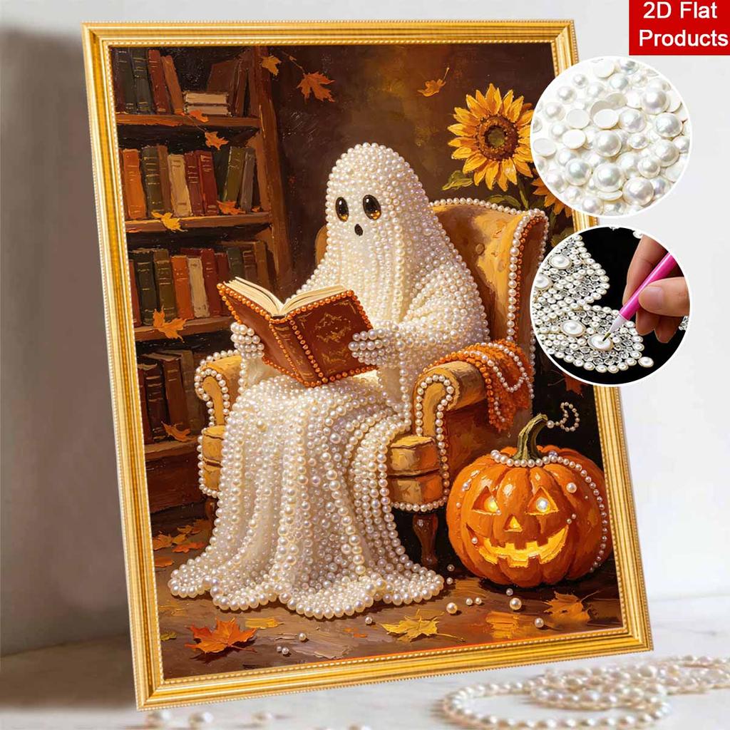 Halloween pearl painting art kit handmade diy home decorations ghost reading book sunflower pumpkin autumn harvest fall ornament