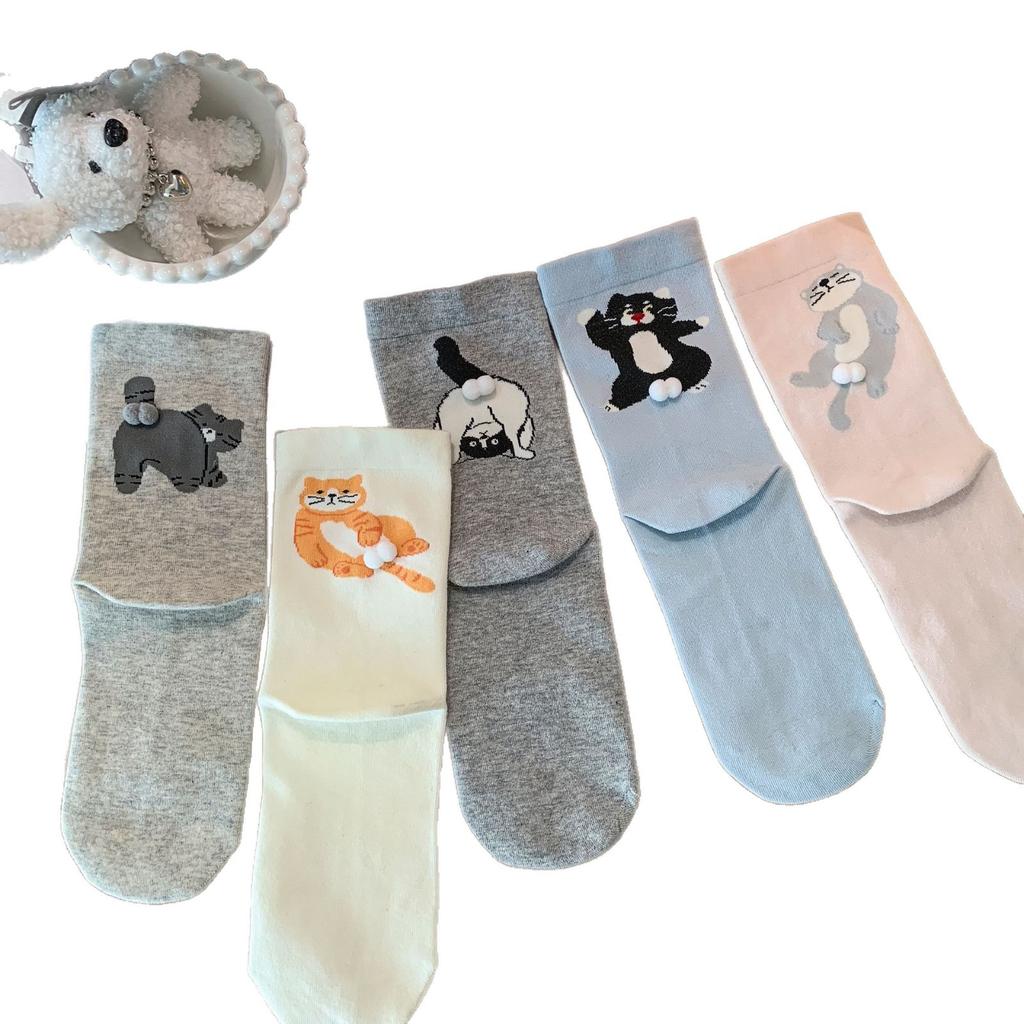 Cartoon Cat Egg Socks Women'S Socks Trendy Spring And Autumn Cotton Socks Cute Accessories Animal Kitten Stockings