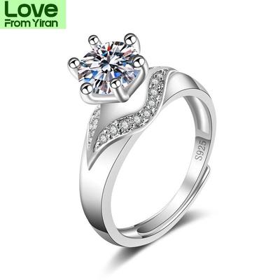 New Fashion Ring For Women S925 Silver All -Match Jewelry One Carat Six -Claw Drill Rings Anniversary Birthday Lovers Gift