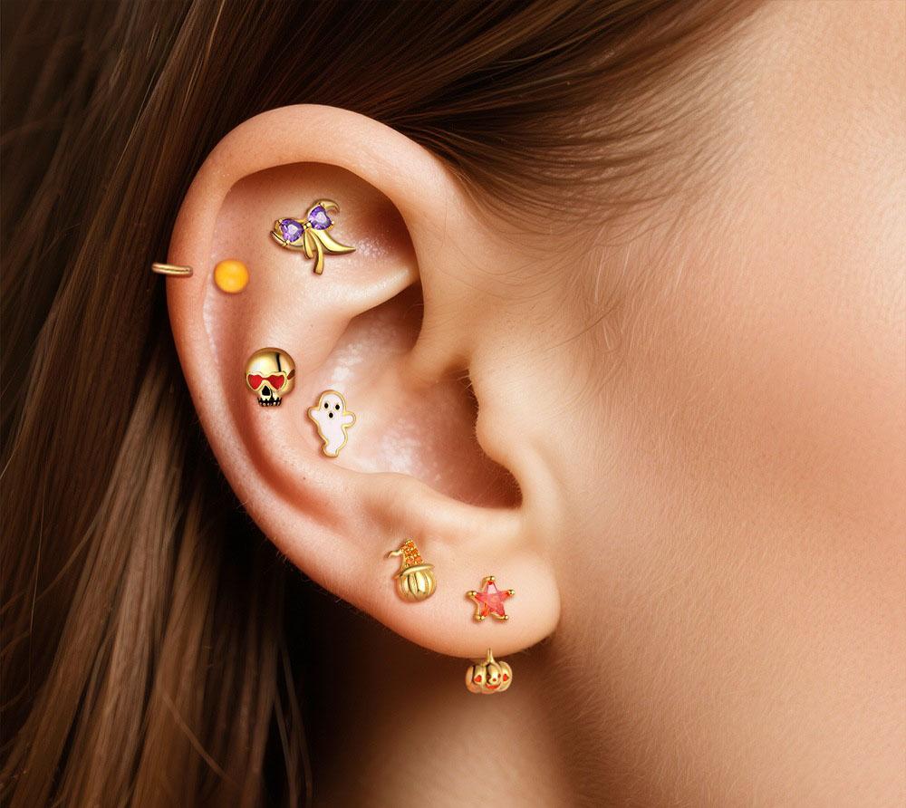 925 Sterling Silver Halloween Skull Ghost Knot Butterfly Stud Earrings | Spooky Holiday Earrings for Women