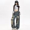 Trendy Graffiti Ripped Wide-Leg Jeans for Women - Autumn Wasteland Style