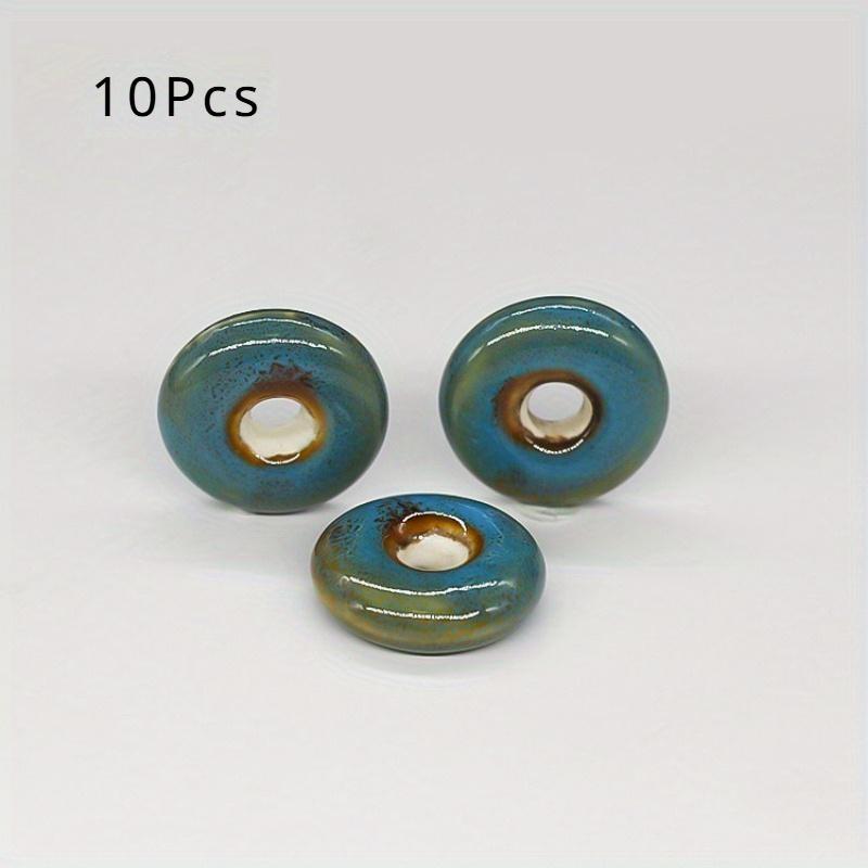 

10Pcs Ceramic shaped beads round flat piece circle necklace diy pendant flower glaze peace button loose porcelain beads синий