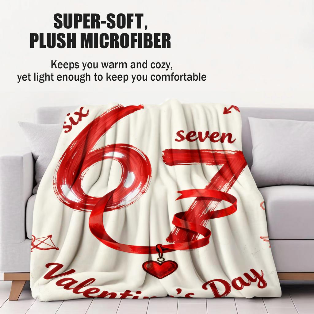 Number 67 Element Romantic Design Printed Flannel Blanket for Home Travel Soft Warm and Cozy Blanket Cozy Valentines Day Gift