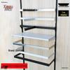 Black & White Clothing Store Stainless Steel Wall-Mounted Display Rack with Side Hooks and Shelving Brackets