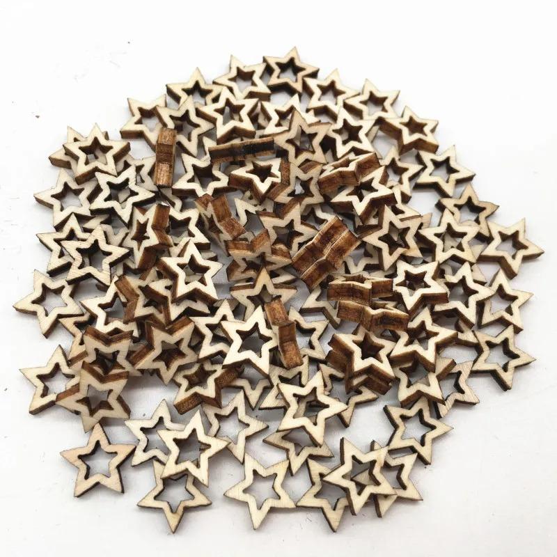 100pcs DIY Handicraft Decoration Wedding Decor Wooden Star Mixed Cutout Discs for Arts Scrapbooking Ornament Crafts