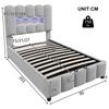 Upholstered Bed, 90 x 200 cm, without Mattress, LED Lighting, with Hydraulic Mechanism, Adjustable Headboard, Velvet, Gray