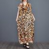 Women's Leopard Print Boho Caftan Dress - Batwing Sleeve V-Neck Rayon Maxi, Flowy Loose Fit Beach