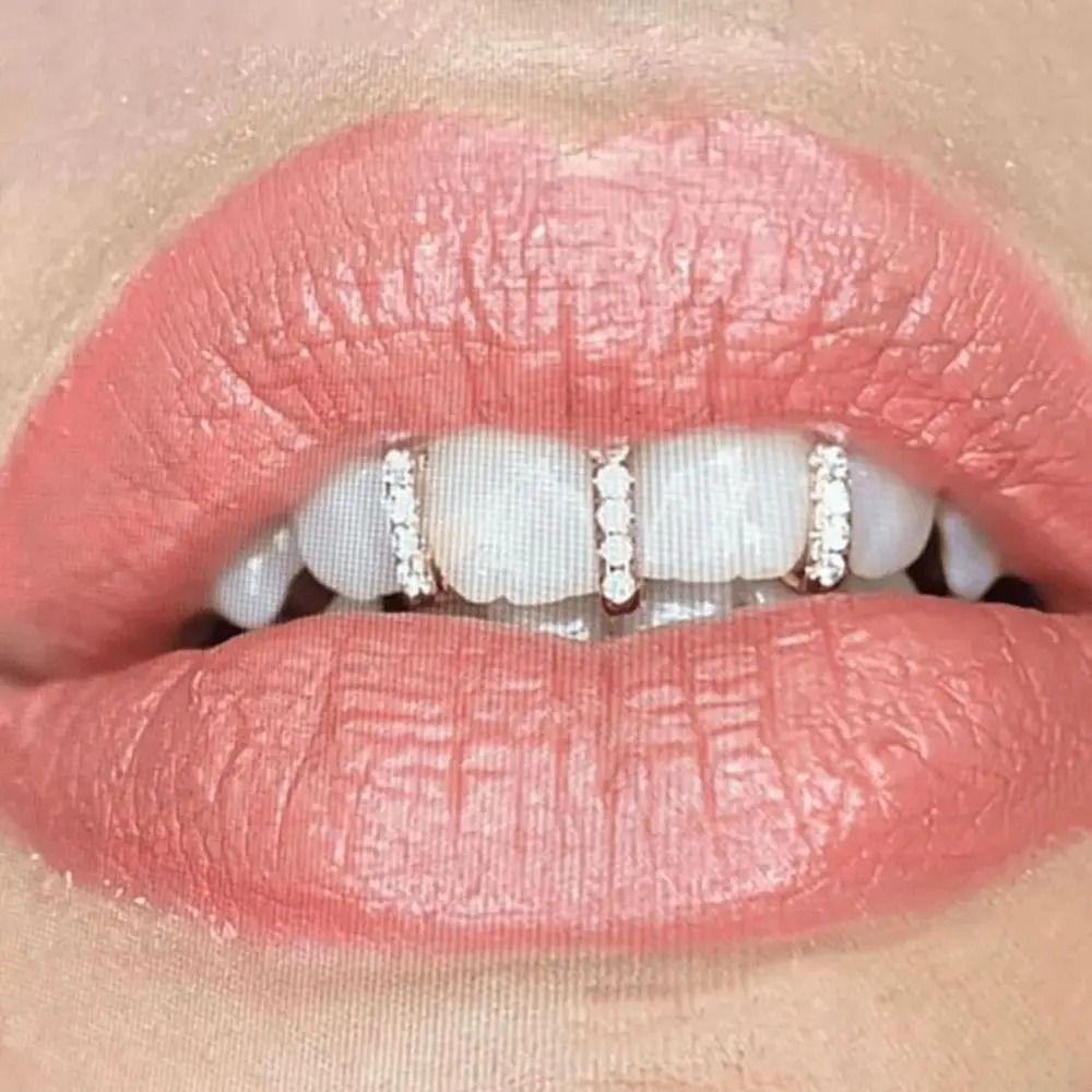 3Pcs New Hollow Hip Hop Tooth Grillz Shiny Zircon Rhinestone Dental Grillz Teeth Caps Women Men