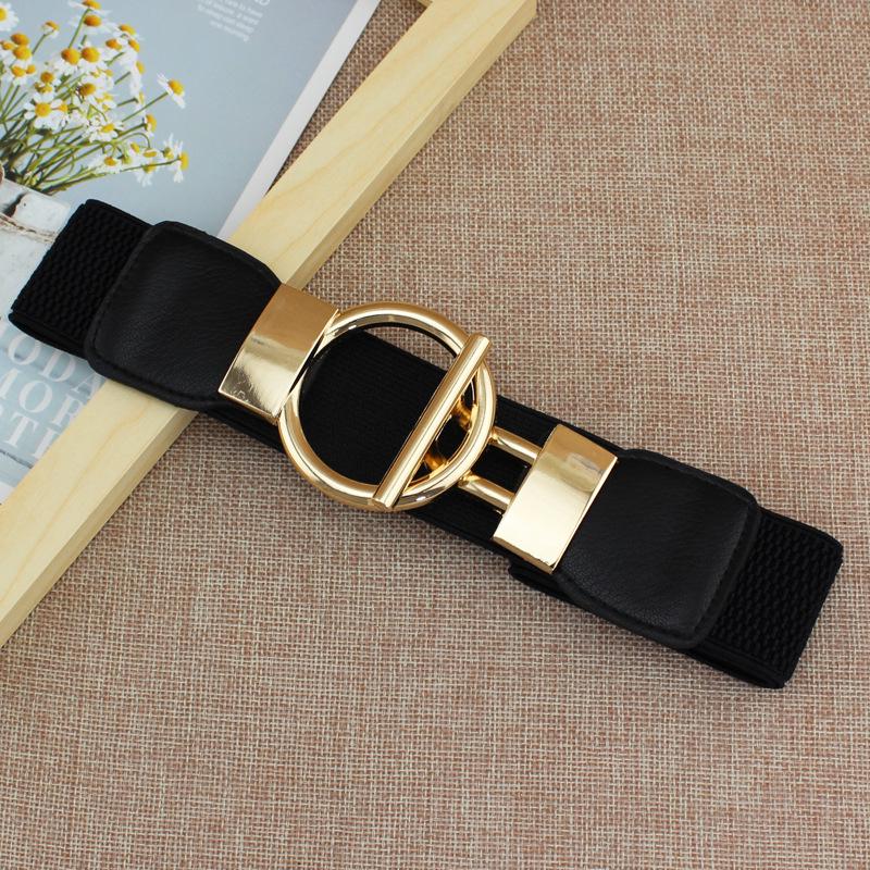 4Cm Dress Waist Elastic Elastic Elastic Wide Waist Seal Simple Gold Round Buckle Women'S Decorative Belt Four Sizes