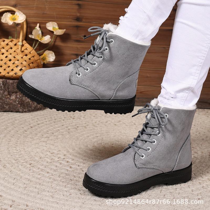Winter comfortable versatile snow boots women's thermal short boots flat heel soft sole women's cotton shoes