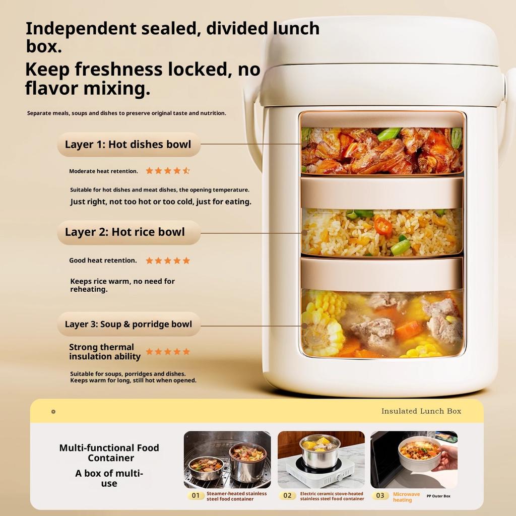 Gianxi Insulated Lunch Box For Office Workers Stainless Steel Large Capacity Bento Multi-Layer Lunch Carrier Bucket