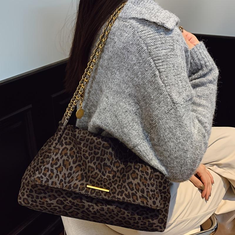 New Retro Fashion Leopard Print Women's Crossbody Bag, Versatile and Elegant Chain Shoulder Strap with Soft Hand Feel, Work Commuter Handbag