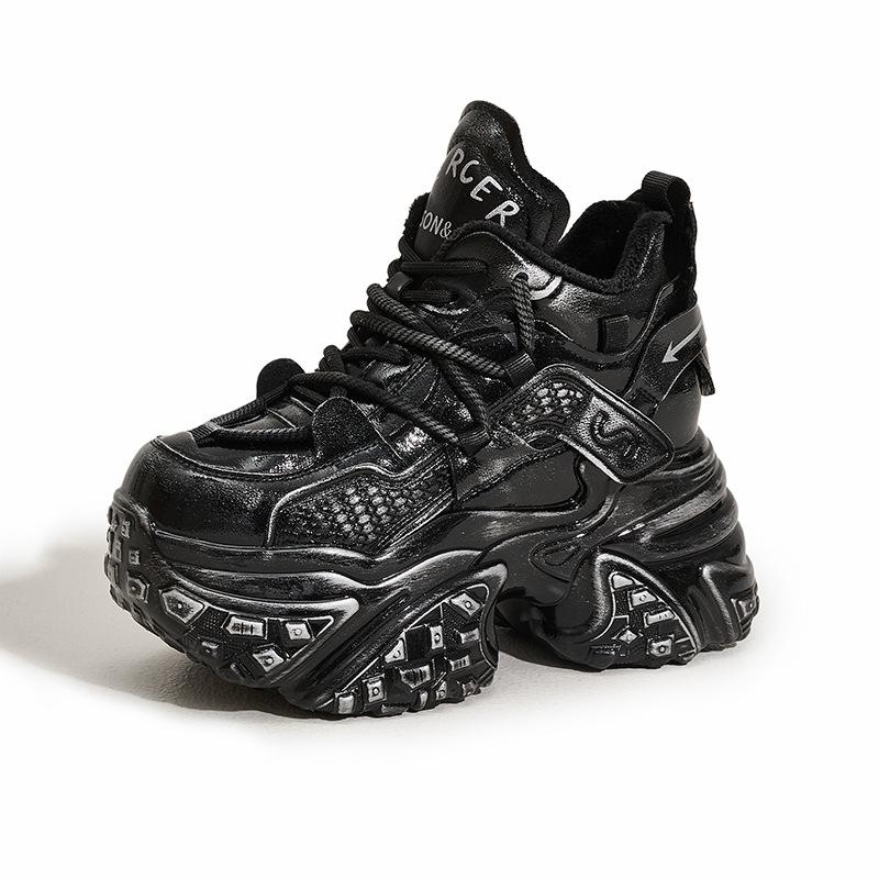 Platform-soled dad shoes women's 2025 winter new velvet warm high-top shoes versatile polish trendy shoes inner height-increasing women's shoes