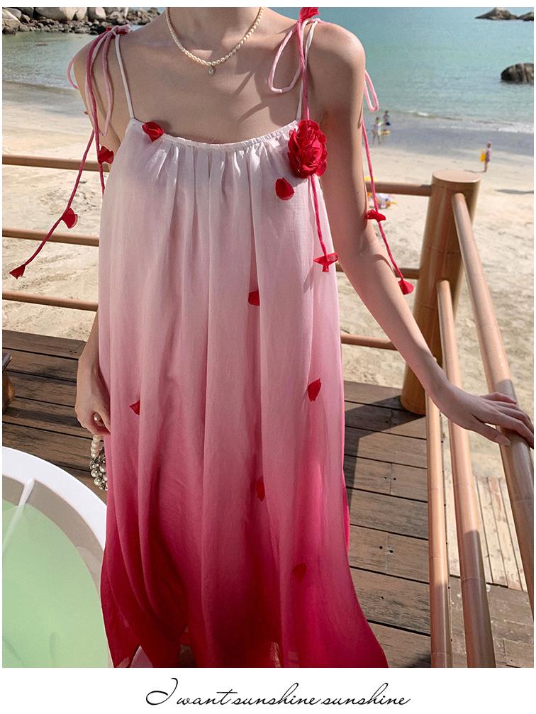 Stunning Gradient Floral Camisole Dress, Perfect for Beach Photoshoots and Vacation Travel
