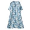 Johnature Women Vintage Print Floral Summer Dresses O-Neck Half Sleeve Robes Soft Chinese Style Button Dress